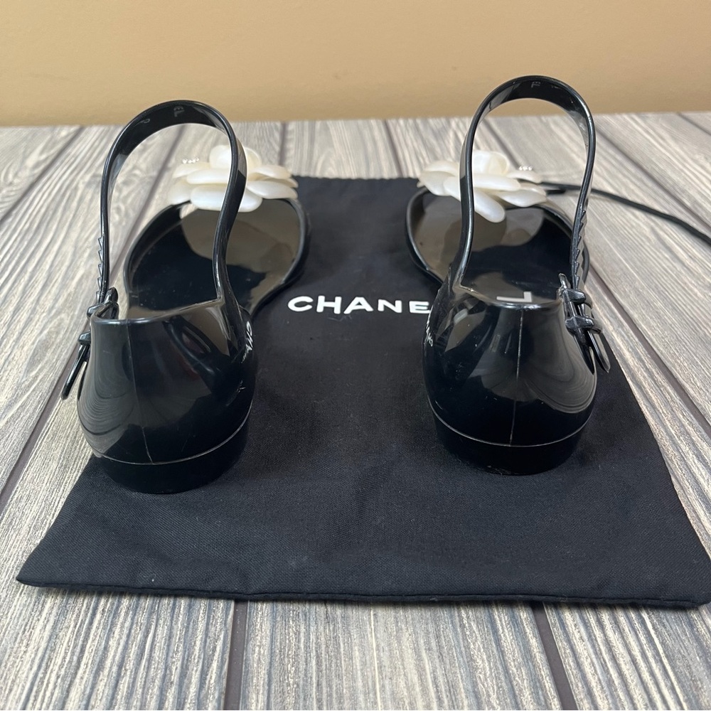 CHANEL Jelly Sandals Camellia Ballet Flats with Strap Size 37 / US 6.5 - Picture 9 of 16